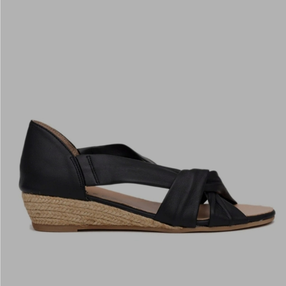 Women's wedge espadrille sandal all leather black new 36